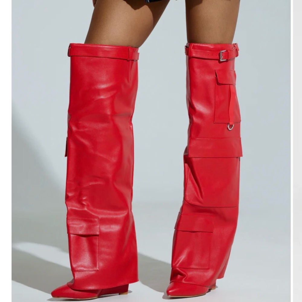 Azalea  Wang Red Over the Knee Boots
